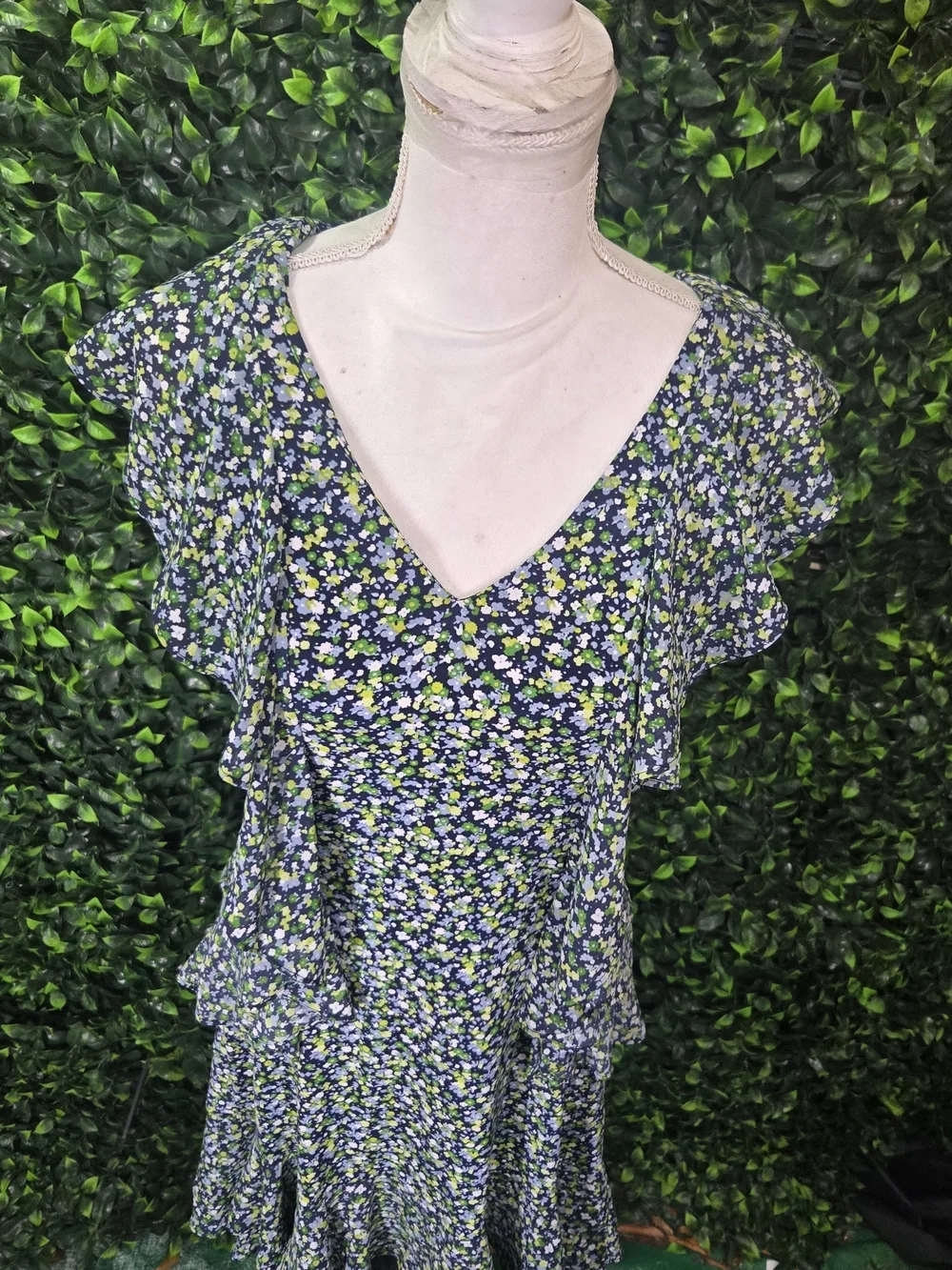 Michael Kors Navy Floral Ruffle Midi Dress